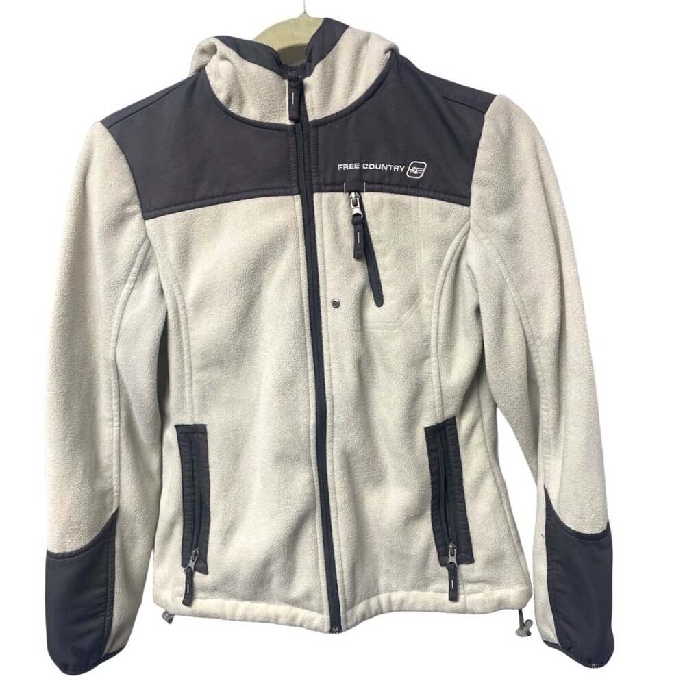 COPY - Retro Free Country Womens Fleece Jacket Gray/Tan Full-Zip Pockets Size X…